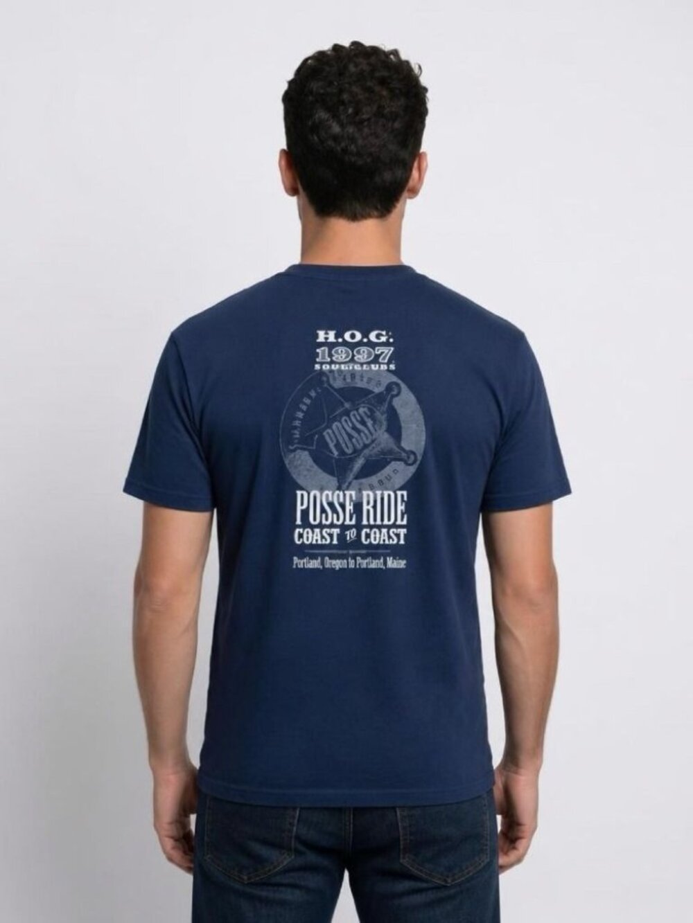 Harley-Davidson H.O.G. 1997 Posse Ride Navy Blue T-Shirt Coast To Coast Graphic - Picture 2 of 5